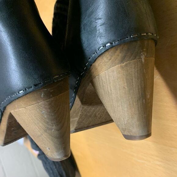 Sanita DANSKO black Leather & knit Wooden BOHO Clog Platform Heels Boots - Picture 5 of 8